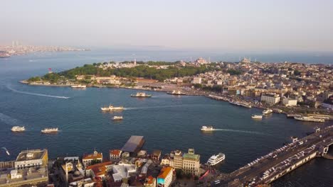 aerial flying towards golden horn and sultanahmet, istanbul