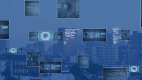 animación de escaneos y procesamiento de datos sobre el paisaje urbano