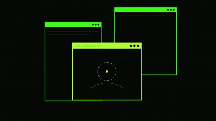 Digital Interface Windows with Minimalist Green Graphics