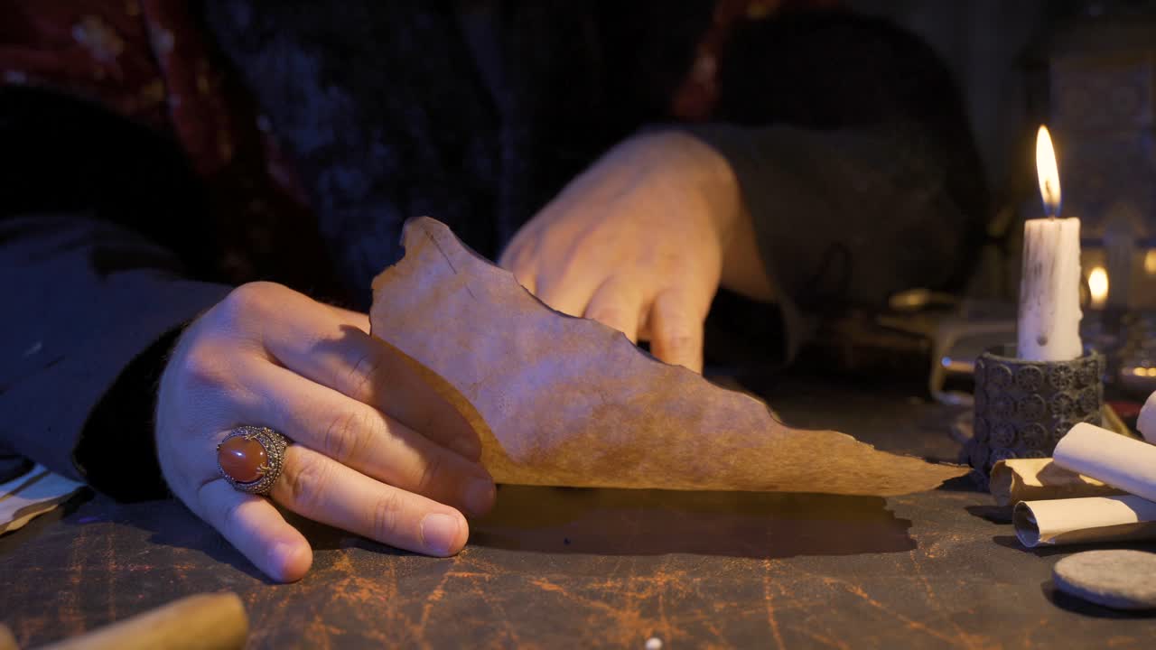 leyendo un documento de un período histórico.