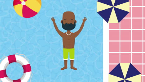 young afro man in the pool summer time