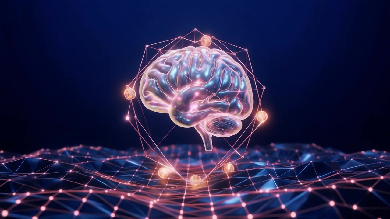 Futuristic AI Brain Surrounded by Digital Network Connections
