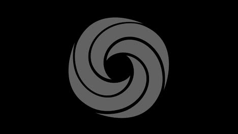 objeto gráfico en blanco y negro con efecto estroboscópico e hipnótico, que gira en el sentido de las agujas del reloj disminuyendo el tamaño de pantalla completa a desaparecer en el centro, en formato de video 16: 9