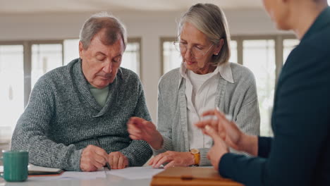 Senior-couple,-home-and-documents-with-financial