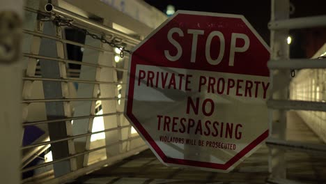 private property stop sign on a boat dock