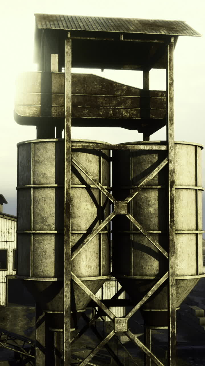 Abandoned industrial complex under moody sky evokes forgotten history