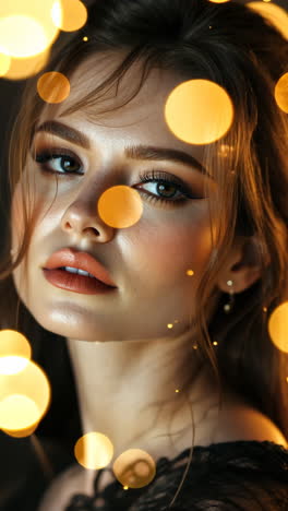 stunning close-up portrait of a woman with sparkling background