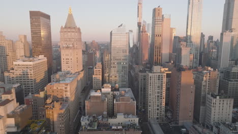 aerial view of skyscrapers in midtown manhattan. shot at sunrise in new york city.