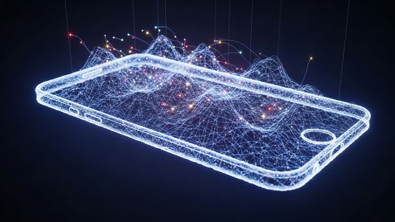 A captivating visualization of digital data, illustrating intricate sound waves emanating from a smartphone, showcasing the fusion of technology and audio dynamics in a mesmerizing display
