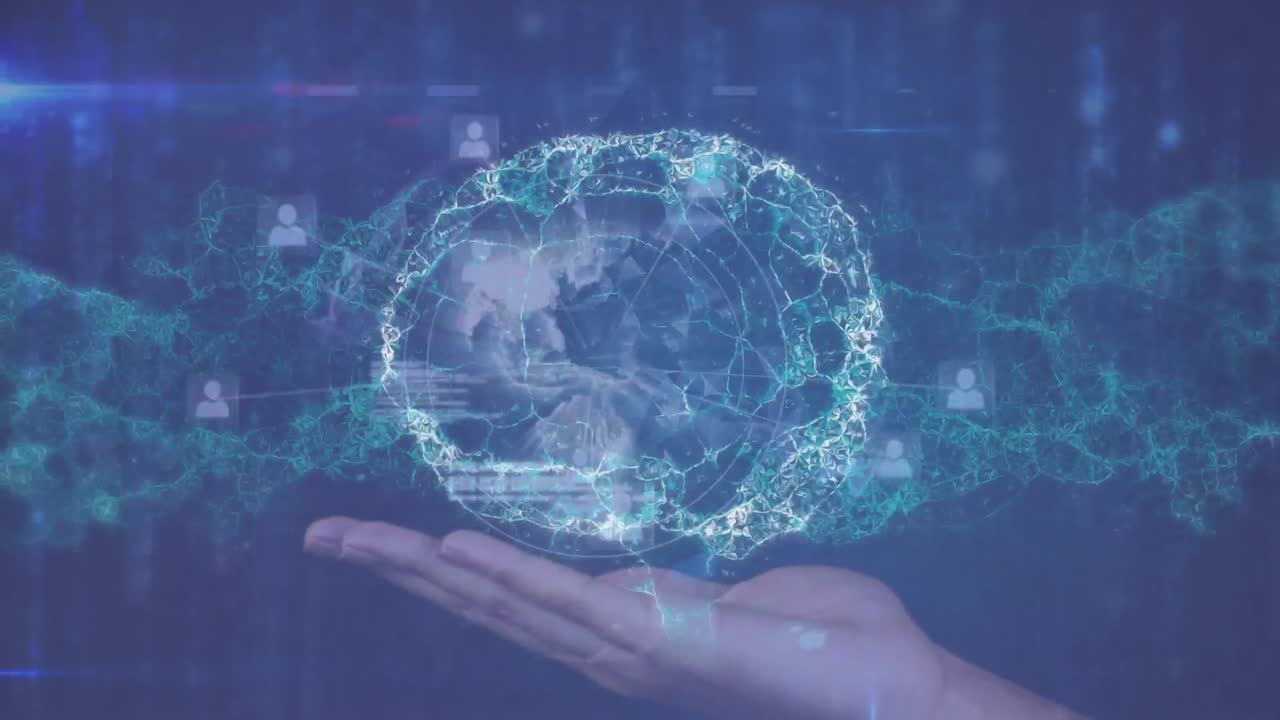 animación de la red de conexiones con el cerebro humano y el adn girando