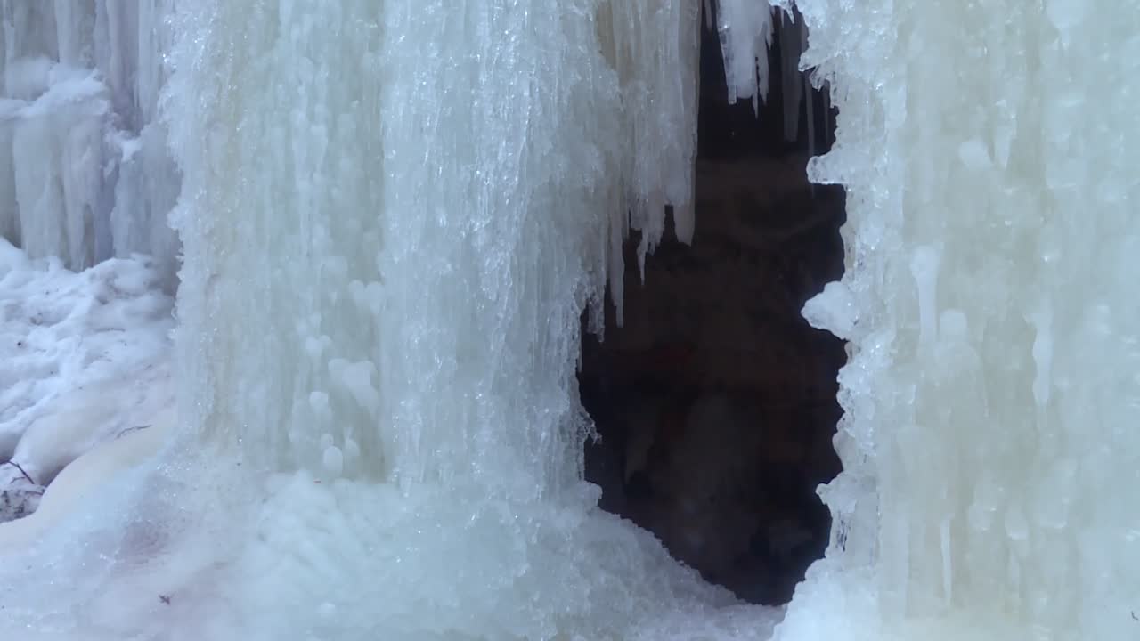 Close-up View Of The Dramatic Icicles At Eben Ice Caves In Michigan's Upper Peninsula