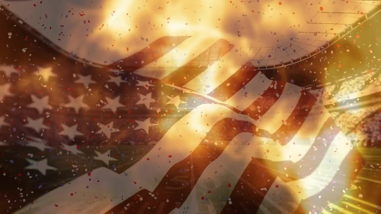 Animation of waving usa flag and flames