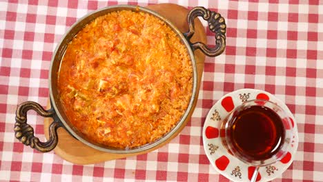 turkish menemen breakfast with tea