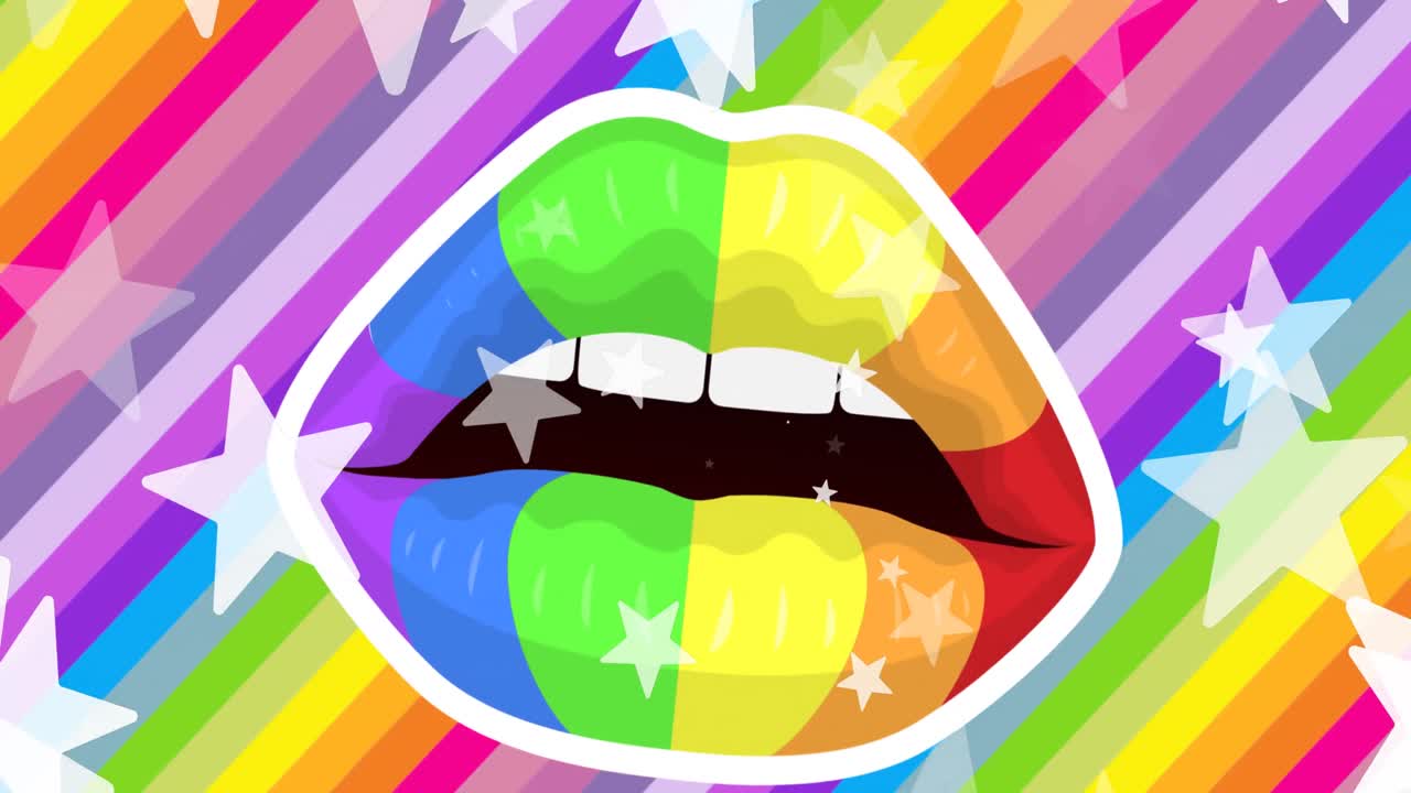 animación de estrellas caídas y bocas sobre el arco iris