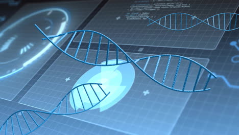 animation of dna strands over diagrams and data processing