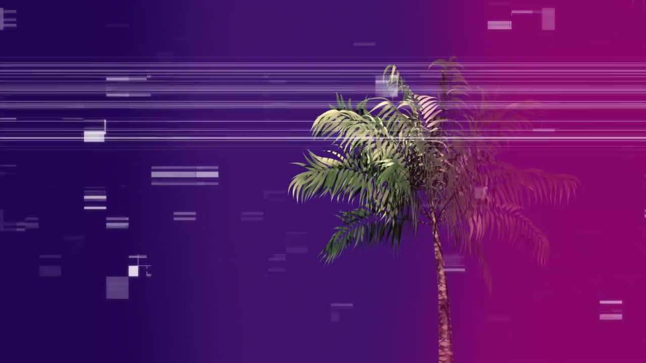 palmera rodeada por una animación de scrabbled y efecto bokeh