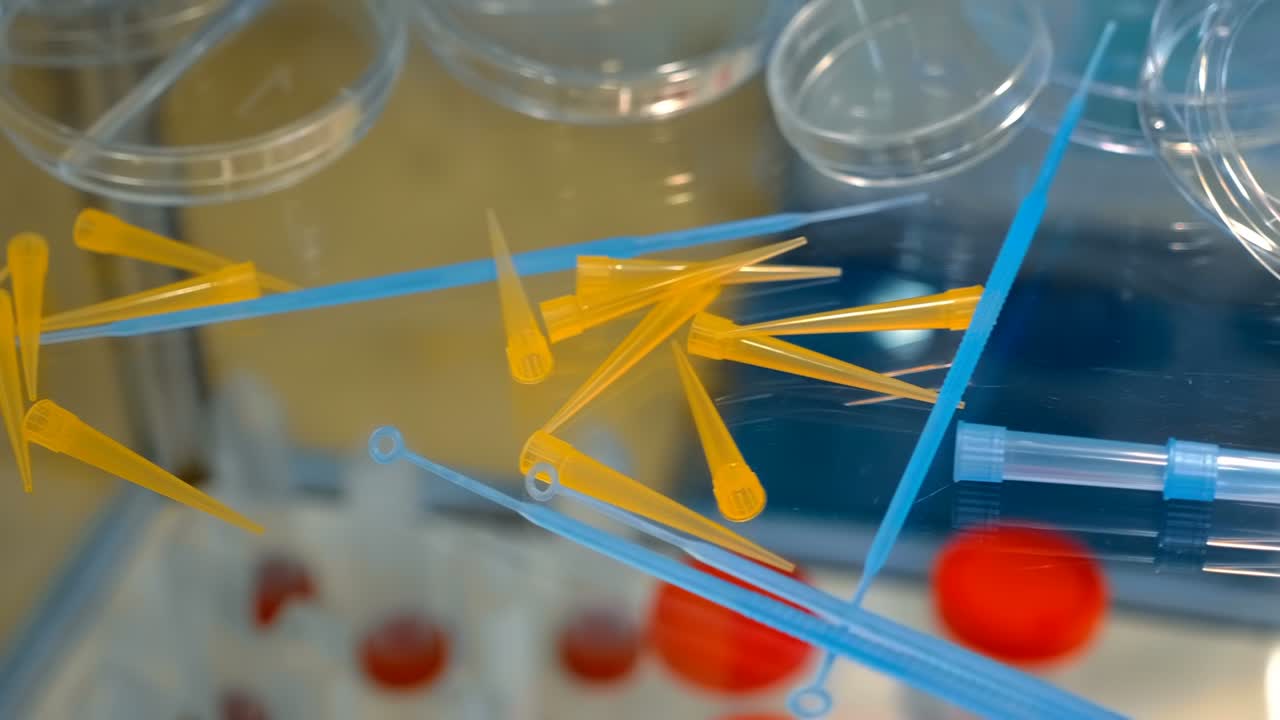 nuevos conjuntos de bucles bacteriológicos, punta de pipeta, placas de petri