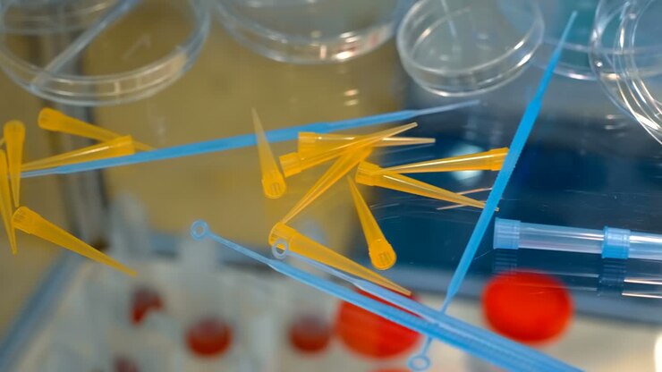 Nuovi set di anse batteriologiche, puntali per pipette, piastre di Petri.