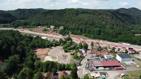 aerial view of a highway passing through a valley