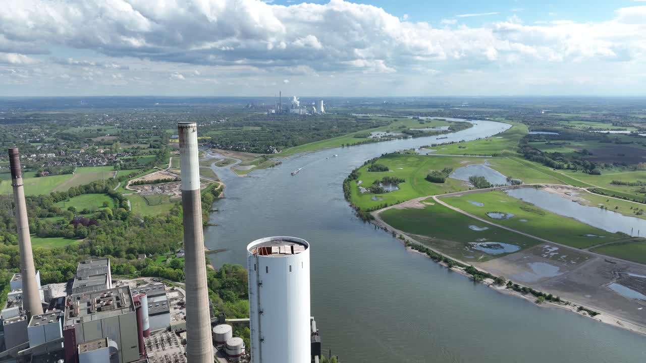 The Ruhr area highly industrialized region in North Rhine Westphalia. Rhine river industrial powerplant. Duisburg, Essen , Bochum , Dortmund , Gelsenkirchen , Oberhausen and Hamm. Aerial view.