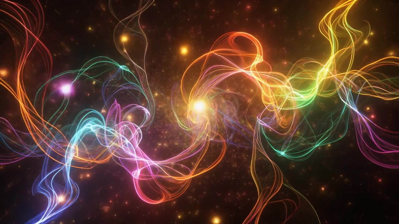 Onde di luce colorate astratte che scorrono nello spazio profondo.