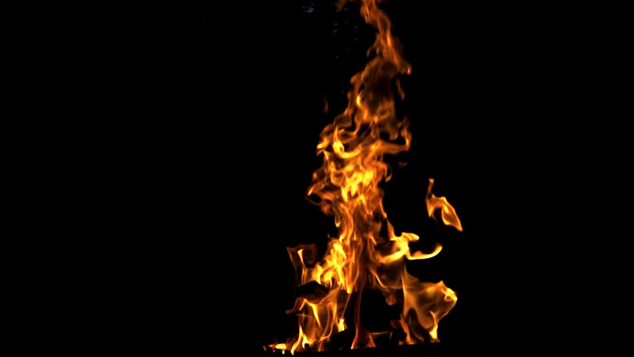 Fuoco che brucia. Fiamme di fuoco su sfondo nero. Movimento rallentato.