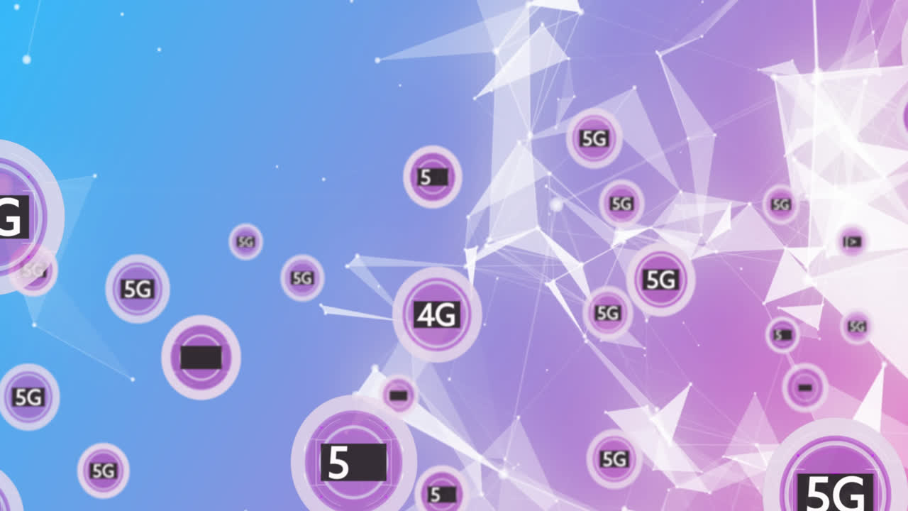 모양 위에 5g 텍스트를 가진 연결 네트워크의 애니메이션