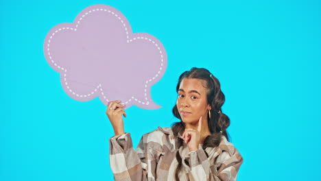 burbuja de habla, pensamiento y maqueta con la mujer