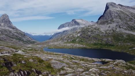 aerial footage of the romsdalen valley in the rauma region of norway