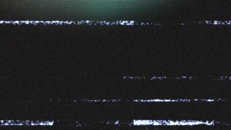 animation of video playback interface, with lines of white interference and flashes of blue on black