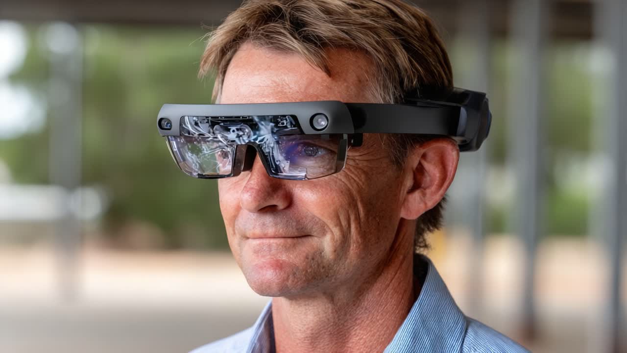 Innovative Smart Glasses in Action: Showcasing the Future of Augmented Reality Technology with an Individual Engaged in a Dynamic Environment