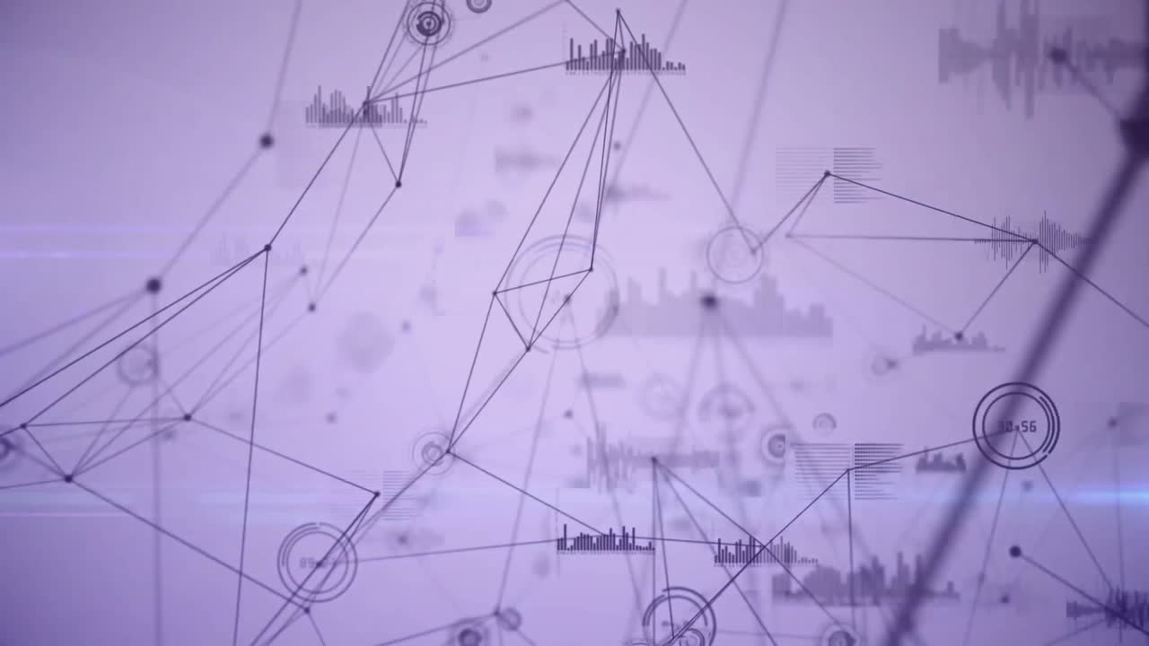 Network of connections and data processing animation over abstract background