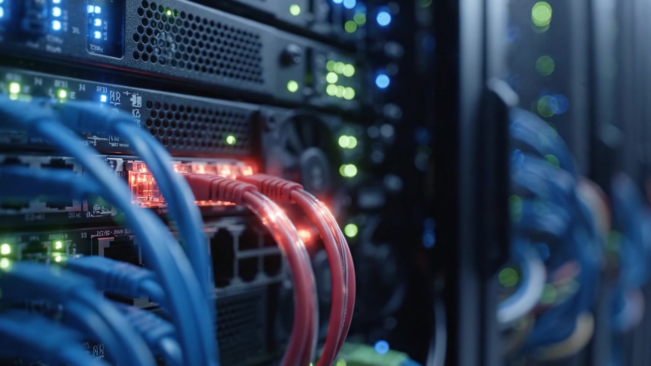 Exploring the Intricate World of Server Racks: A Close-Up on Network Connections and Data Processing in Modern Data Centers