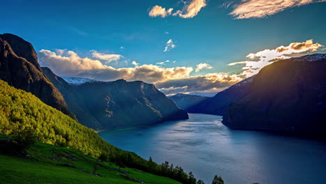 sunrise time lapse over dramatic fjord landscape, epic beauty