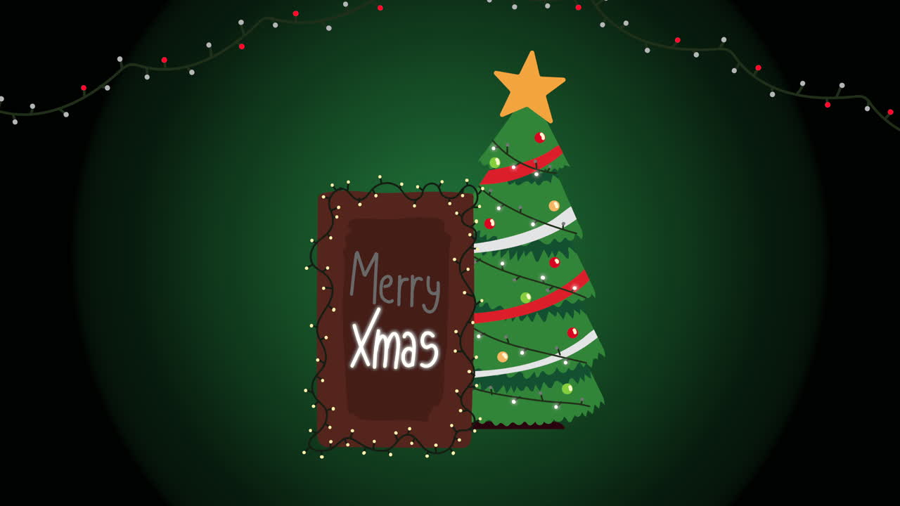 árbol de navidad y letrero de feliz navidad