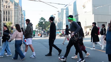 people crossing the road in melbourne, australia