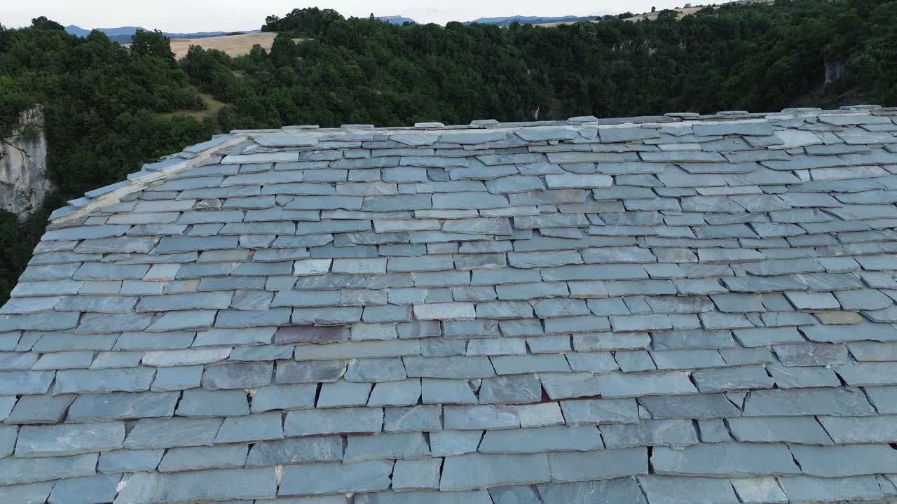 Saint Anna orthodox stone church North Greece Agia Anna Waterfall dried water cascade aerial drone