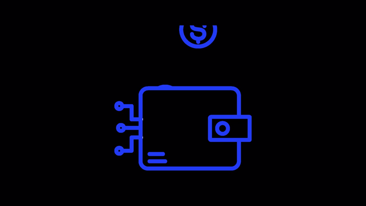 Ícone de linha azul animado de carteira digital com dinheiro
