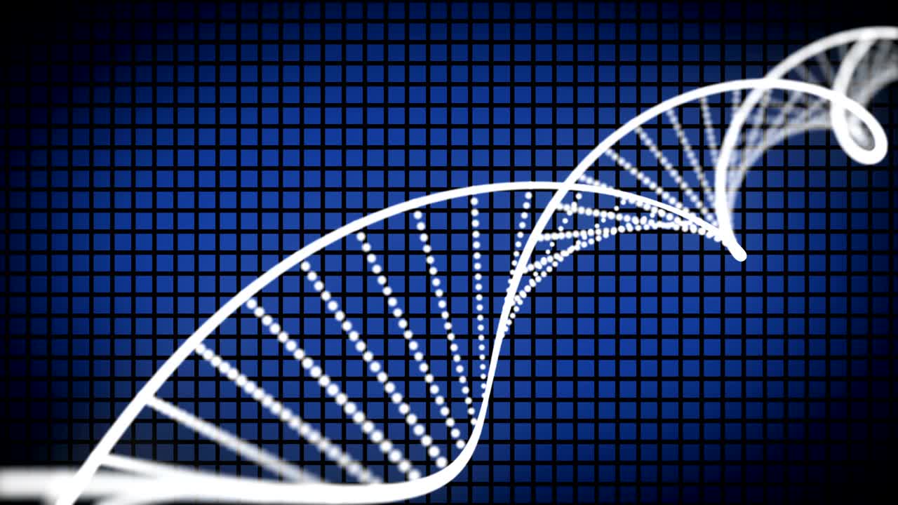 bucle de animación de doble hélice de dna con fondo azul profundo