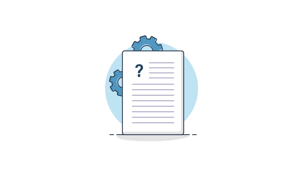 Animated Illustration of Document with Question Mark and Rotating Gears