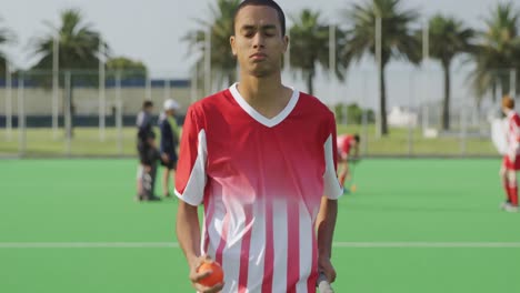 hockey player before a game on the field