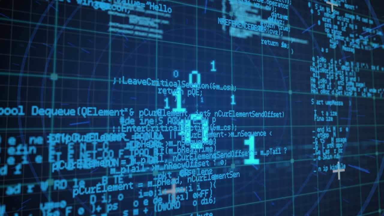 Animation of data processing on blue background