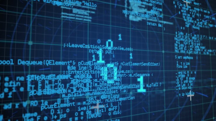 Animation of data processing on blue background