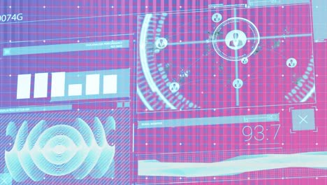 animación de la interfaz digital sobre un fondo rosa y azul