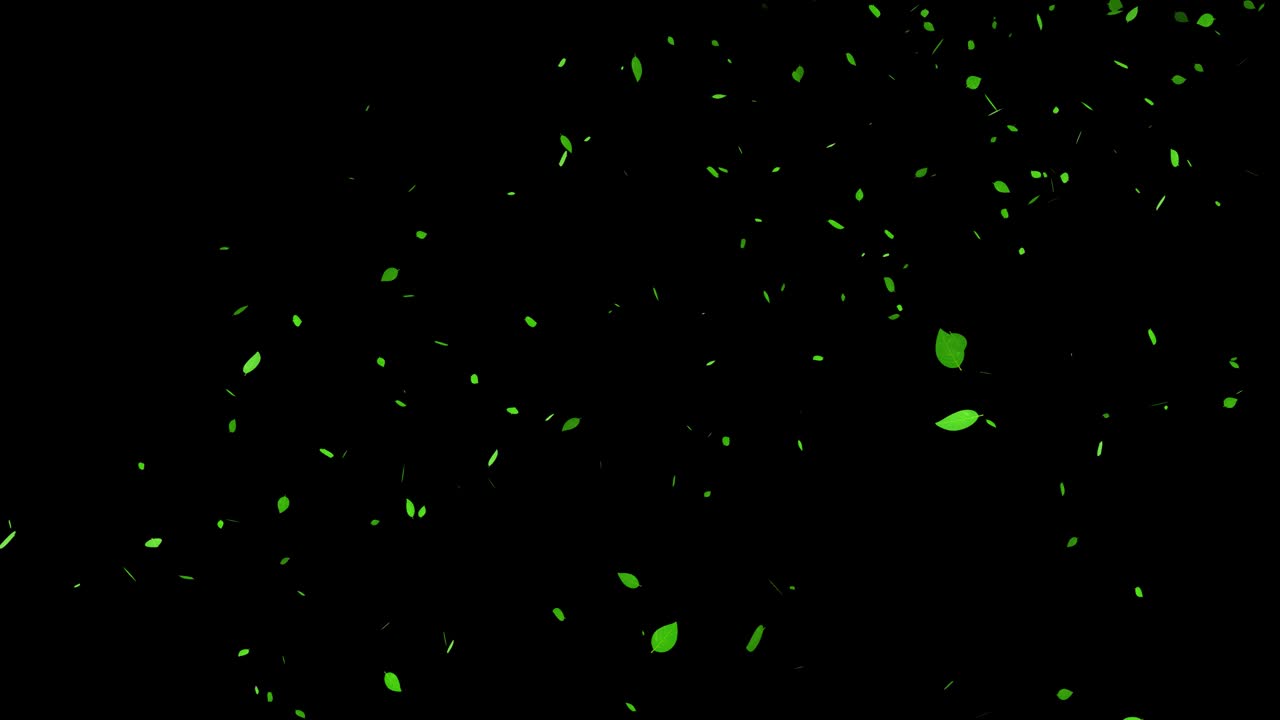 녹색 잎, 신선한 녹색, 떨어지는 입자, 모션 그래픽