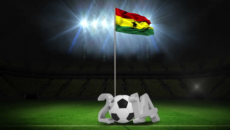 ghana national flag waving on flagpole with 2014 message