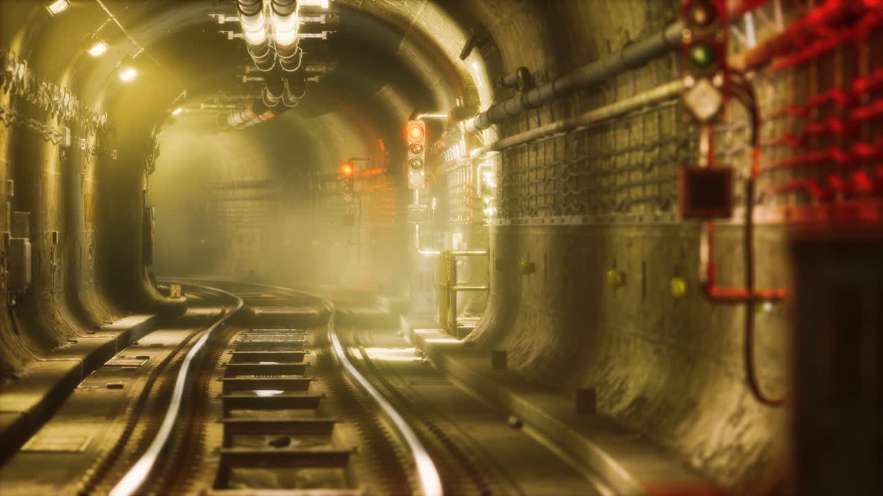 어두운 오래된 버려진 지하철 지하철 터널