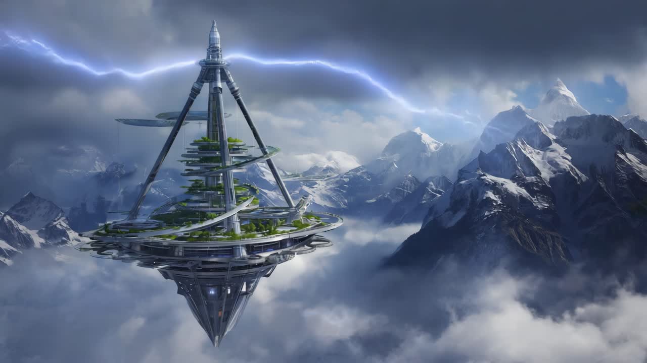 Futuristic Floating City Amidst Mountain Peaks