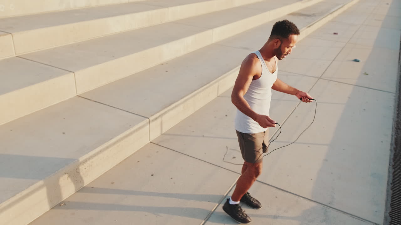 Man Exercising Outdoors with Jumping Rope