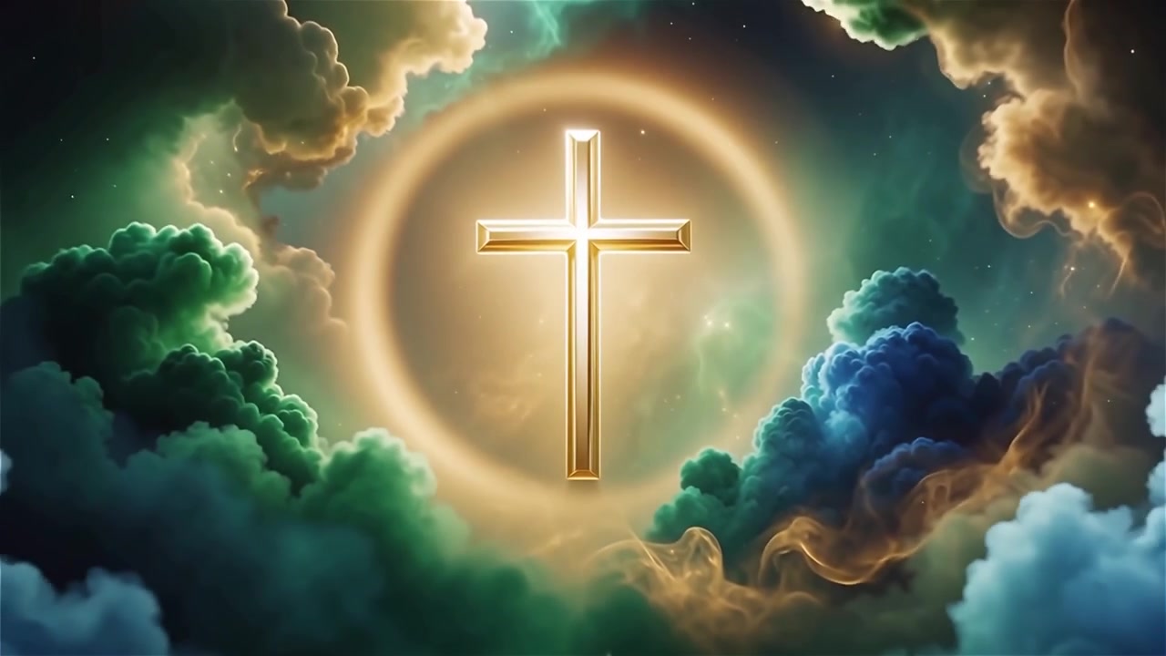 Croce Cristiana Luce Celestiale Sfondo per il Culto.